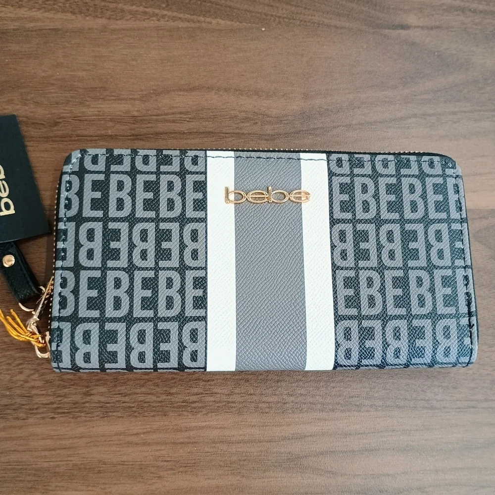 Bebe Black, Gray and White Logo Wallet
